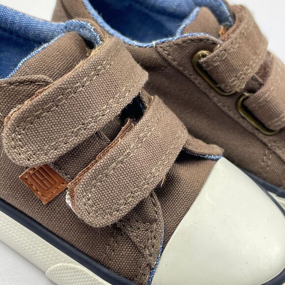 ~ Tommy Hilfiger Kids Sneakers 7 Brown Canvas Rubber Hook & Loop Blue ~ - Picture 13 of 14